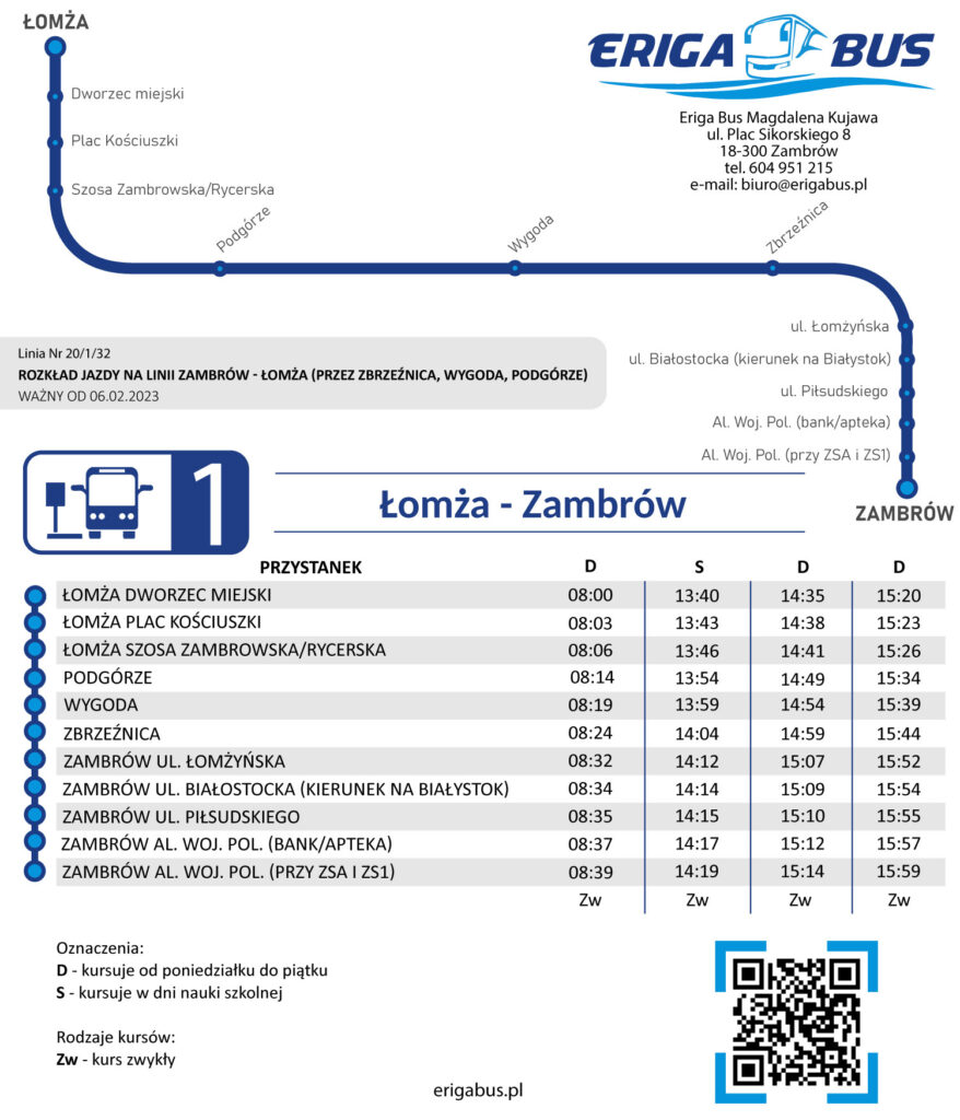 Rozkład jazdy - trasa Łomża - Zambrów